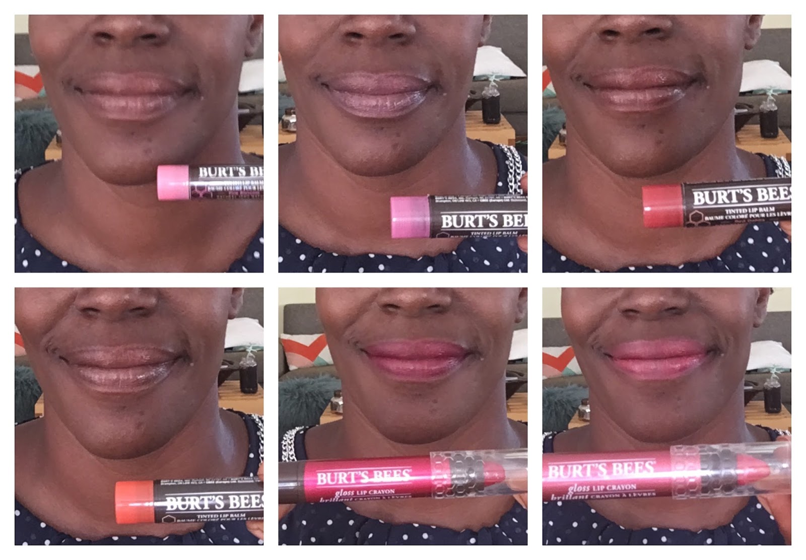 A look at Burt's Bee's lipstick colors on different skin tones Rage